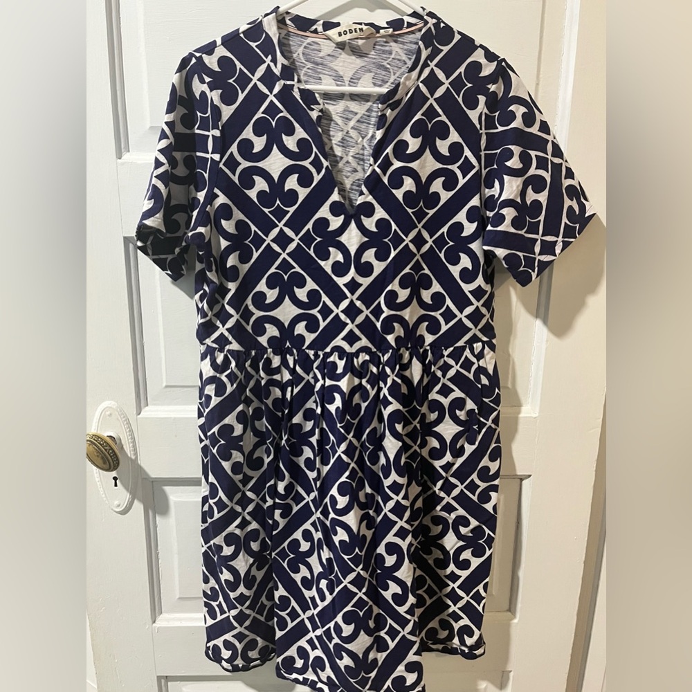 Boden Navy and White Geometric Dress